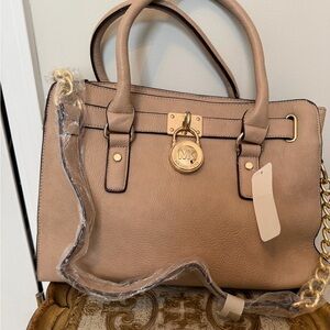 Beige Satchel with Gold Accents
